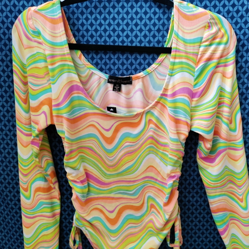 Almost Famous - Junior's long sleeve bodysuit with colorful swirl. New. Size - M - Picture 2 of 9